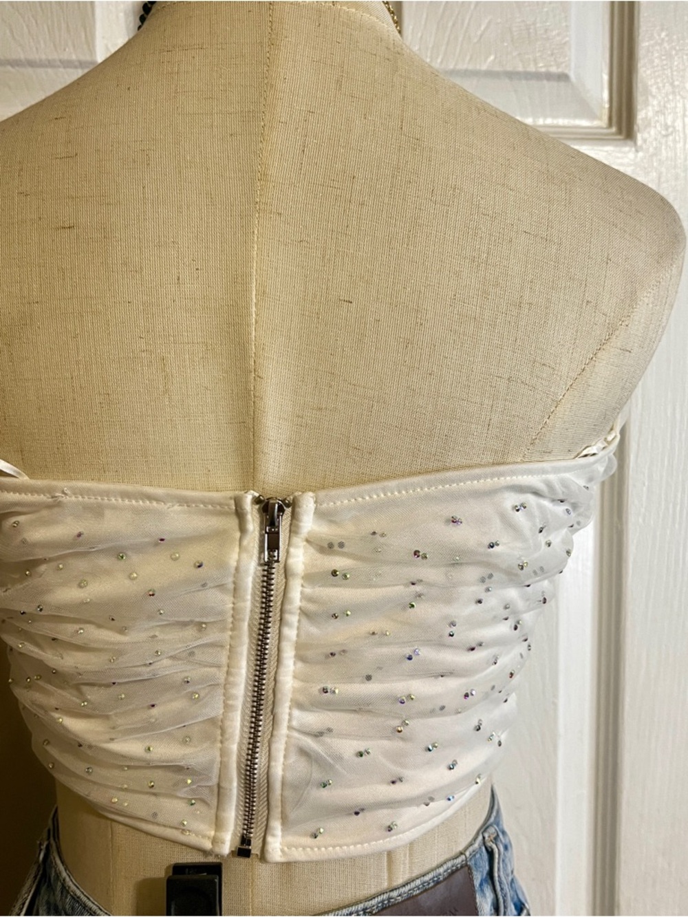 New Fashion Nova Draped‎ In Rhinestones Corset Crop Bling Glam Festival Top M - Picture 8 of 11